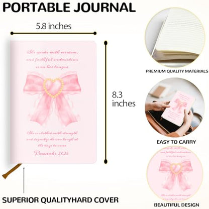 Pink Bow Bible Leather Lined Journal 200 Pages A5 Ruled Notebooks - color: Multi 1573