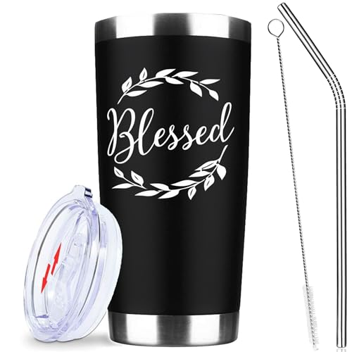 20oz Laurel Wreath Blessed Insulated Stainless Steel Tumbler with Lid - color: white-Black