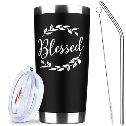 20oz Laurel Wreath Blessed Insulated Stainless Steel Tumbler with Lid - color: white-Black