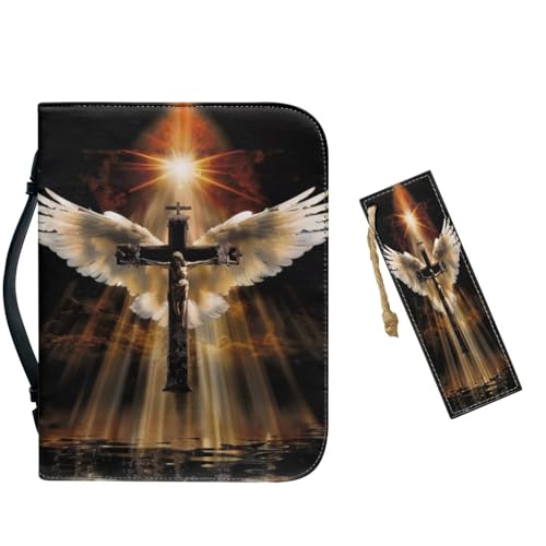 PU Bible Case, Bible Cover for Men,Bible Covers with Leather Bookmark (Set of 1) Bible Carrying Case,Angel Wings and Crosses,X-Large - color: Angel Wings and Crosses, size: X-Large