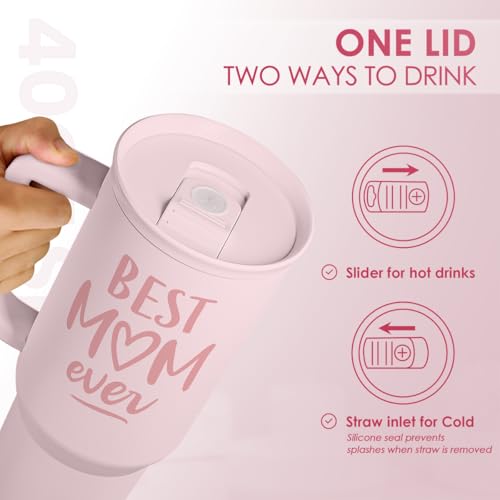 SANDJEST Gift for Mom - Best Mom Stainless Steel Tumbler with Handle, Travel Coffee Mug for Moms - Gifts for Birthday Christmas Mothers Day, 40oz - color: Mom 4