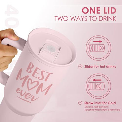 SANDJEST Gift for Mom - Best Mom Stainless Steel Tumbler with Handle, Travel Coffee Mug for Moms - Gifts for Birthday Christmas Mothers Day, 40oz - color: Mom 4