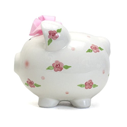 Child to Cherish Ceramic Piggy Bank for Girls, Posies and Polka Dots - color: Posies and Polka Dots