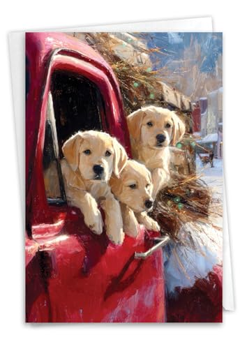 NobleWorks Get Well Paper Card with 5 x 7 Inch Envelope (1 Card) Yellow Lab Winter Pups - Pickup C11102JGWG - style: Yellow Lab Winter Pups - Pickup