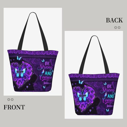 Christian Gifts Reusable Shopping Tote Bag Zippered Inspirational Tote Bags for Women Bible Verse Shoulder Bag - color: Be Strong