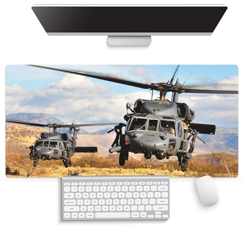 Black Hawk Helicopter Large Mouse Pad, Desert Mountain Patriotic Desk Mat - color: Black Hawk Helicopter