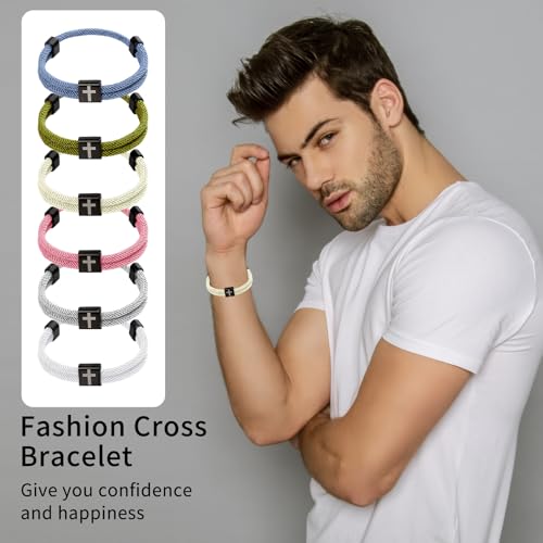 PineHaven 6 Pcs Braided Cross Bracelet for Men Women, Adjustable Christian Rope Cross Bracelet with Metal Knot Religious Gifts - color: Macaron colors