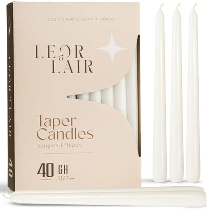 Leor & Lair White Taper Candles 40 Pack, 10 Inch Unscented Candlesticks - color: White