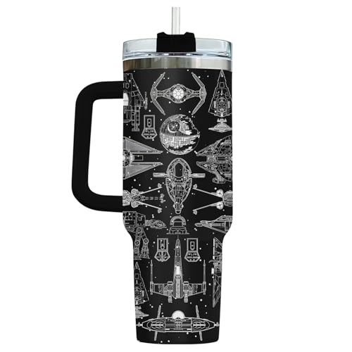 34HD Galaxy Spaceship Sci 40 oz Tumbler with Handle, Sci Fi Fan Gift - color: Blackstar40
