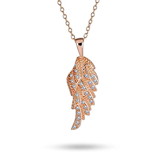 Guardian Angel Wing Pendant Necklace CZ Rose Gold Plated Sterling Silver - color: Pink