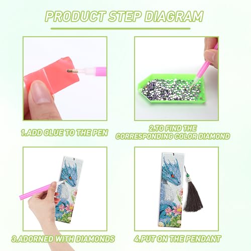 Dragon Diamond Art Bookmarks, Diamond Painting Book Marks for Adults - style: Dragon 8pcs