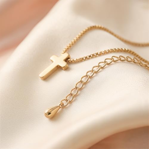 sunking 14K Gold Plated Thumb Cross Necklace for Women, Curved Prayer Cross Pendant with Box Chain, Minimalist Christian Faith Jewelry for Daily Wear, Gift Box with Card & Polishing Cloth - color: Cross Necklace1