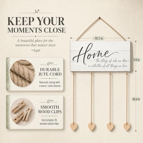 Home Sign Wall Decor Hanging Photo Display with Clips Wedding Gift - color: Clean Shiplap