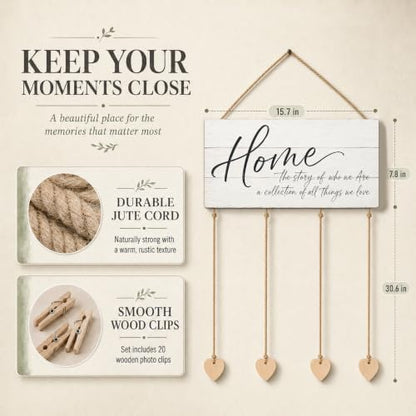 Home Sign Wall Decor Hanging Photo Display with Clips Wedding Gift - color: Clean Shiplap