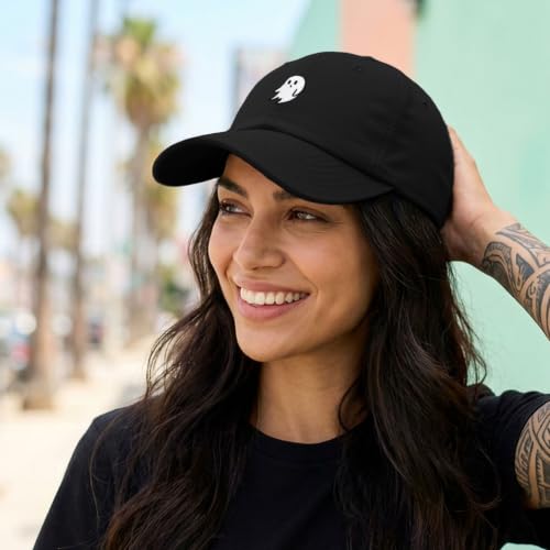 DALIX Ghost Embroidered Mens Womens Cotton Dad Hat Baseball Cap Adjustable - color: Black