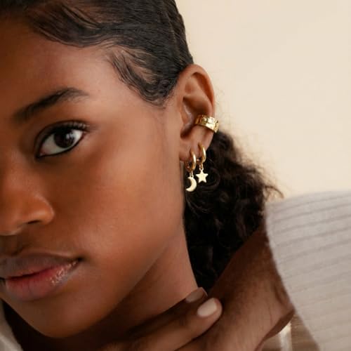 Earrings for Women 14K Gold Plated Huggie Hoop Dangle - color: 01. Star