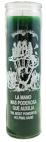 Generic 7 Day Candle Helping Hand - Alleged La Mano Mas Poderosa Que Auxilia Green Glass Jar Candle