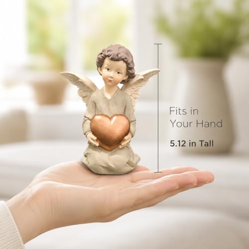 Guardian Angel Figurine Holding Gold Heart - size: 5.12"H