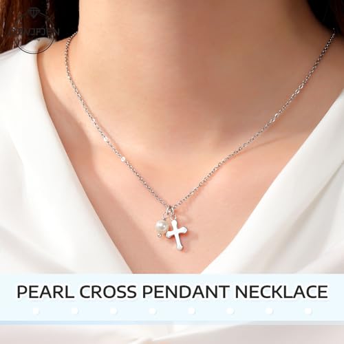 Pearl Cross Necklace Christian Gifts for Girls Easter Confirmation Baptism Gifts