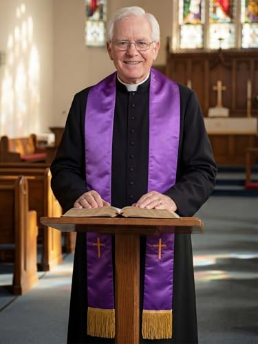 Eurzom 2 Pcs Reversible Clergy Stole with Cross Tassels - color: White,purple