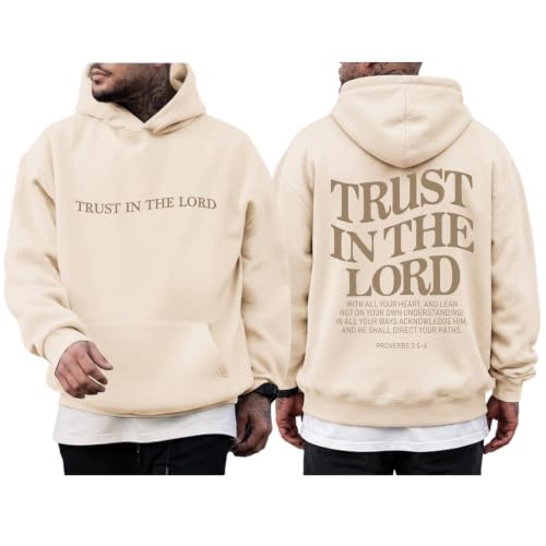Wrenpies Trust In The Lord Christian Hoodie for Men Jesus God Faith Religious Bible Verse Hoodies Graphic Fleece Sweatshirt - color: Apricot, size: Small