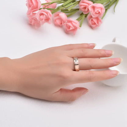 Fuqimanman2020 6mm Stainless Steel Cross Spinner Band Ring Stress Relief Christian Jesus Christ Lord Prayer Rotating Fidget for Men Women Anxiety Religious Engagement Wedding Jewelry - color: Black