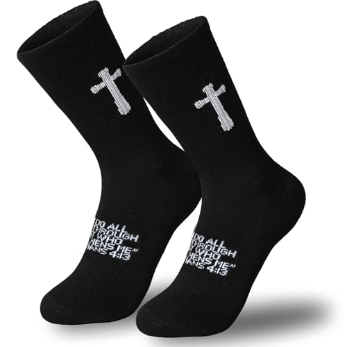 Unisex Cross Socks,Gifts for Christian On Easter and Christmas - color: Philippians4:13 - Black