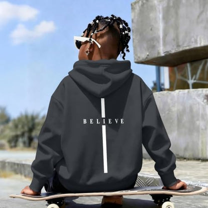 Fkatuzi Christian Graphic Hoodies For Boys Cross Sweatshirt Kids Jesus Hoodie Faith God Religious Bible Verse Believe Tops - color: Deep Gray, size: 11-12 Years