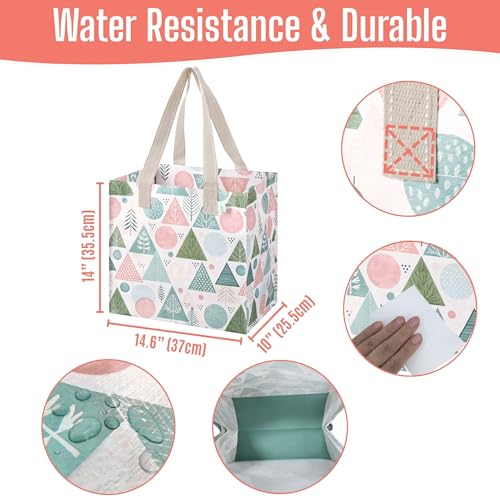 VENO 4 Pack Large Grocery Bag Reusable Shopping Bags with Hard Bottom - color: A - Pastel Forest