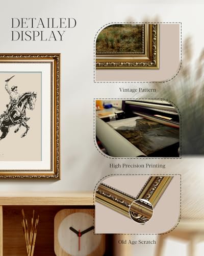 HUARCEY Vintage Gold Framed Western Cowboy Canvas Wall Art 13x16 Inch - color: To the West, size: 16"L x 13"W