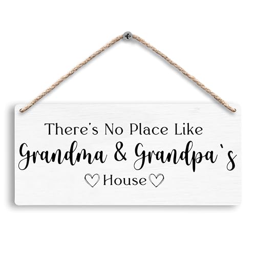 FUGWN Grandma and Grandpa Gifts Hanging Wooden Signs 12x6, Grandparents Gifts, There's No Place Like Grandma and Grandpa's House Wall Decor Wood Plaque Hanging Decorations for Home Bedroom Door Decor - color: grandma pa