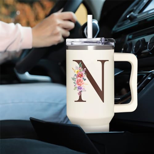 Personalized Gifts for Women, Customized Mother's Day, Birthday, Xmas Gift For Grandma, Mom, Wife, Friends, Sisters, Coworkers, Monogrammed Tumbler 40oz with Lid and Straw - color: N