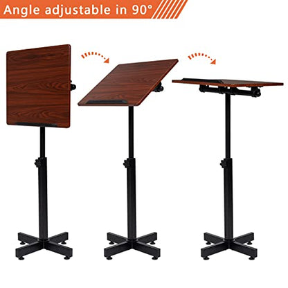 Bonnlo Classic Lectern Podium Stand, Height Adjustable Church Classroom Lecture, Portable Presentation Concert Podium, Multi-Function Reading or Laptop Desk with Edge Stopper, Brown (Brown) - color: Brown