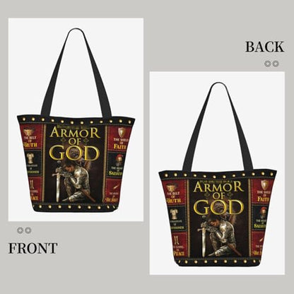 Bible Tote Bags for Women Christian Tote Bag Church Shoulder Bag Inspirational Bags With Zipper Christian Gift - color: Armor of God