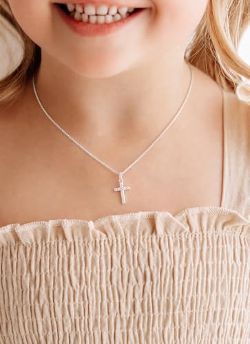 Precious Pieces CZ Cross Necklace, .925 Sterling Silver or 14K Gold-Plated - color: White Square-16-18