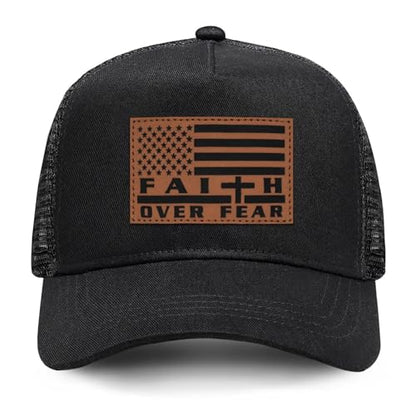 Jesus Hat Christian Gifts for Men American Flag Hats Faith Over Fear Hat Fathers Day Christmas Birthday Gifts for Friend - color: Black