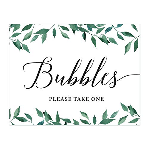 Andaz Press Wedding Party Signs, Natural Greenery Green Leaves, 8.5x11-inch, Bubbles Please Take One Sign, 1-Pack - color: Activities Bubbles