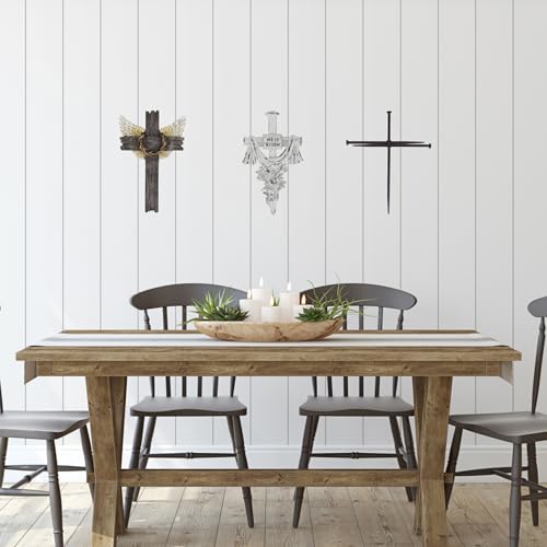 Rustic Metal Nail Cross Art - Christian Home Decor for Office, or Prayer Room - Religious Iron Crucifix with Three Nails Sculpture Baptism Gift - Minimalist Hanging Accent - Metal Wall Art 12” Black