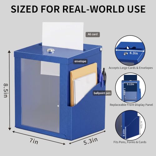 Suggestion Box with Slot and Lock, Display Panel & Carry Handle - color: Blue