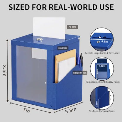 Suggestion Box with Slot and Lock, Display Panel & Carry Handle - color: Blue