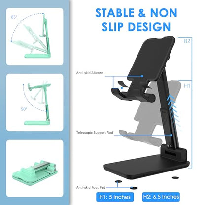 2 Pack Cell Phone Stand for Desk, Adjustable Angle & Height, Foldable Portable Phone Holder with Anti-Slip Silicone Pad, Compatible with iPhone 18/17/16/Smartphones 4–8 Inch, Pink&Green - color: (2 PCs) Black&Green