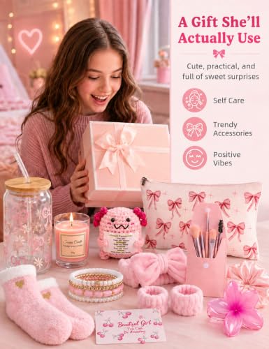 14PCS Halloween Gifts for Teen Girls - Teen Girl Gifts Trendy Stuff Basket - color: Pink