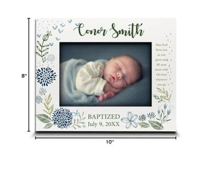 BELLA BUSTA-Personalize -Baptism, Dedication, Confirmation, First Communion Theme Picture Frame-Keepsake from Godparents, Friends, Family-UV Print Frame (Blue (5x7 Horizontal)) - color: Blue (5x7 Horizontal)