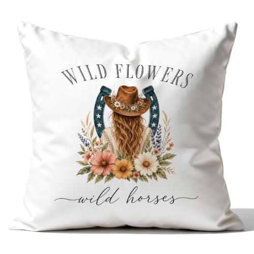 Western Cowgirl Pillow Cover 18x18 Double-Sided - color: Color-15