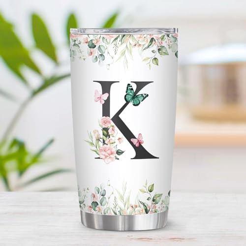 Personalized Initial K Tumbler 20oz, Monogrammed Gift for Women Birthday Mothers Day Religious Gift, Personalized Christian Gift for Women Initial Coffee Mug - style: Initial K cup