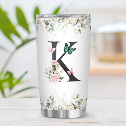 Personalized Initial K Tumbler 20oz, Monogrammed Gift for Women Birthday Mothers Day Religious Gift, Personalized Christian Gift for Women Initial Coffee Mug - style: Initial K cup
