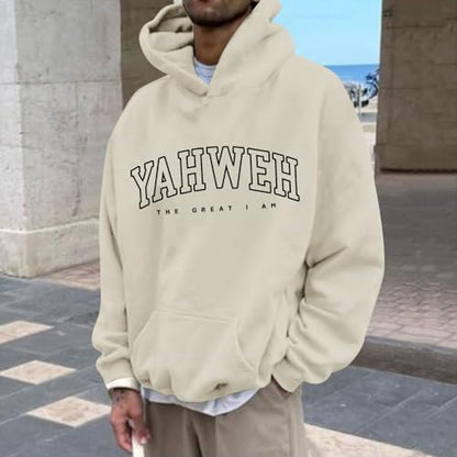 Christian Jesus Hoodies For Men Graphic Yahweh Hoodie Bible Verse God Sweatshirt Religious Faith Cotton Pullover Tops - color: Apricot, size: XX-Large