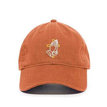 Praying Hands with Cross Baseball Cap Embroidered Cotton Adjustable Dad Hat - color: Orange