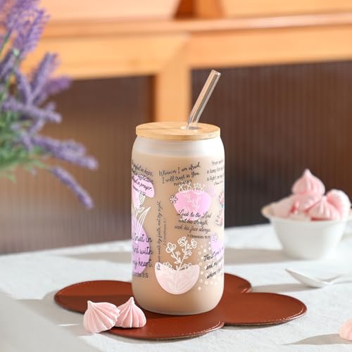 Bible Verse Coffee Mug, 16oz Christian Coffee Tumbler, Daily Affirmations Cup for Women, Religious Gifts for Mom, Sister, Christmas, Birthday, Mother’s Day(Frosted Glass) - color: Bible Verse-4