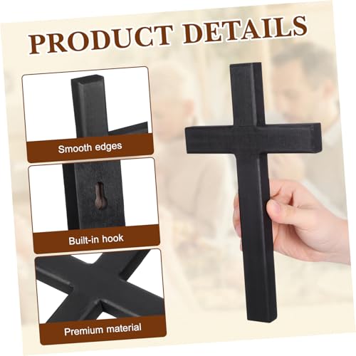 Ipetboom Wooden Cross for Wall - 11in Black Hanging Large Cross Rustic Christian & Catholic Wall Mounted Decor - Religious Wood for Home Bedroom Prayer Room Party Decor